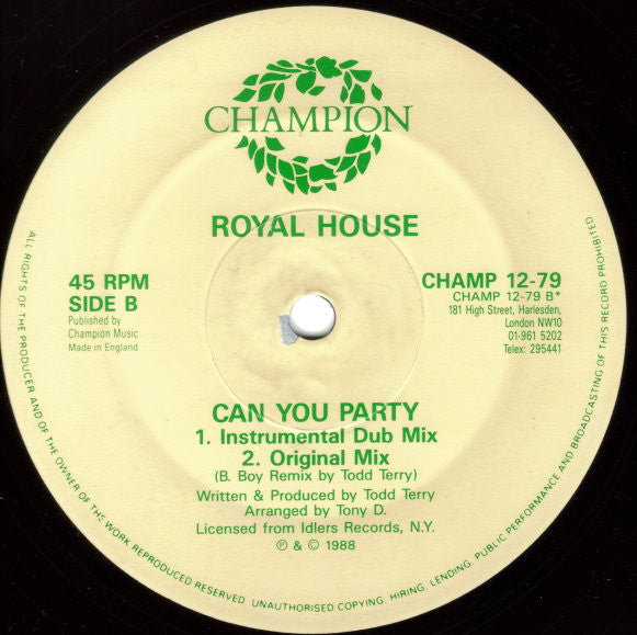 Royal House : Can You Party (B-Boy Remix) (12", Pic)