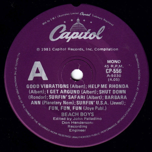 Beach Boys* : Beach Boys Medley (7", Single, Comp, Mono)