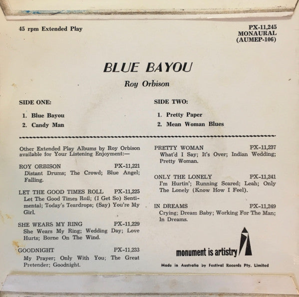 Roy Orbison : Blue Bayou (7", EP)