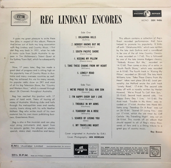 Reg Lindsay : Encores (LP, Comp, Mono)