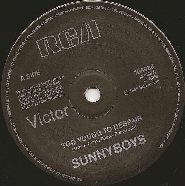 Sunnyboys : Too Young To Despair (7", Single)