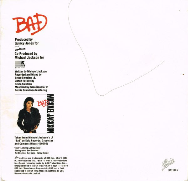 Michael Jackson : Bad (7", Single)