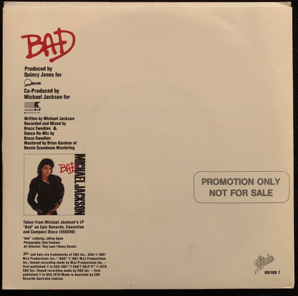 Michael Jackson : Bad (7", Single)