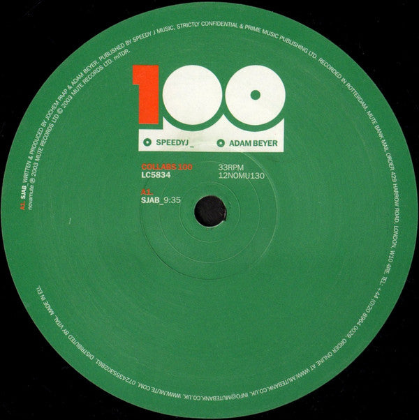 Speedy J _ Adam Beyer : Collabs 100 (12")