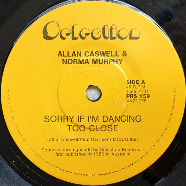 Allan Caswell &amp; Norma Murphy : Sorry If I&#39;m Dancing Too Close (7&quot;)