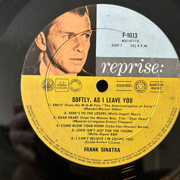 Frank Sinatra : Softly, As I Leave You (LP, Album, Mono, Sem)