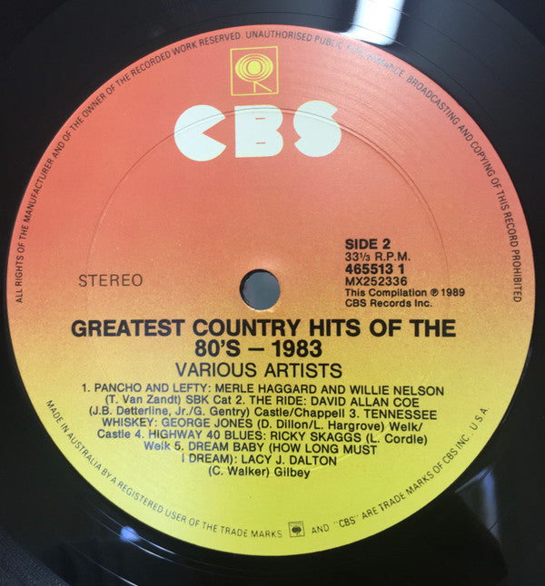 Various : Greatest Country Hits Of The 80's, 1983 (LP, Album, Comp)