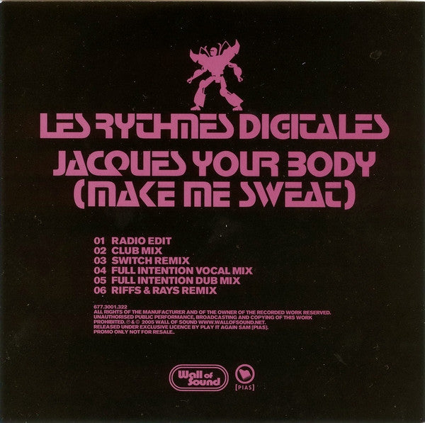 Les Rythmes Digitales : Jacques Your Body (Make Me Sweat) (CD, Single, Promo, Car)