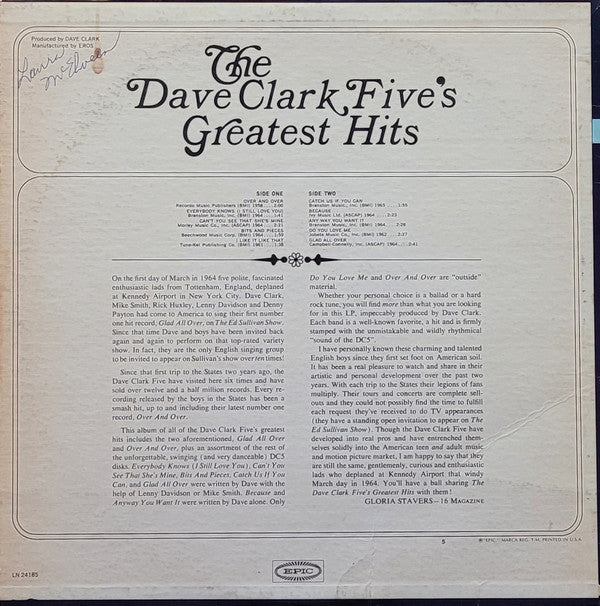 The Dave Clark Five : The Dave Clark Five's Greatest Hits (LP, Comp, Mono)