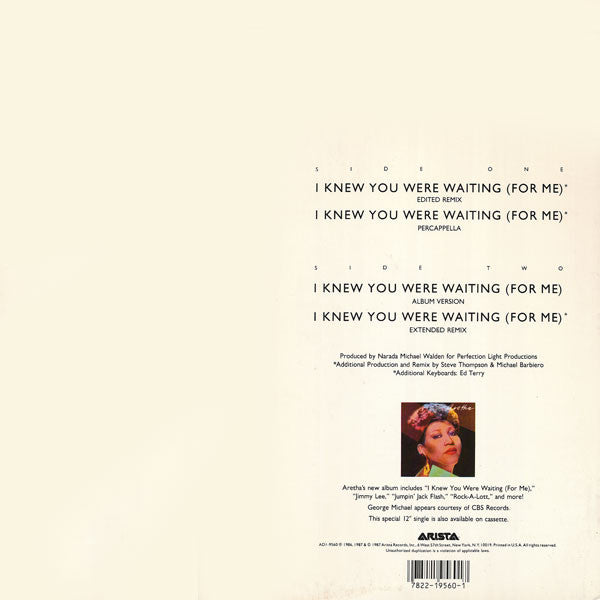 Aretha Franklin & George Michael : I Knew You Were Waiting (For Me) (12", Single, Ind)