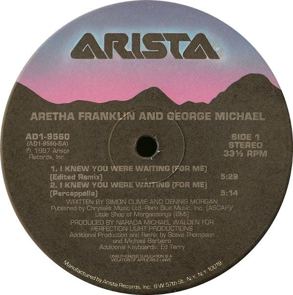 Aretha Franklin & George Michael : I Knew You Were Waiting (For Me) (12", Single, Ind)