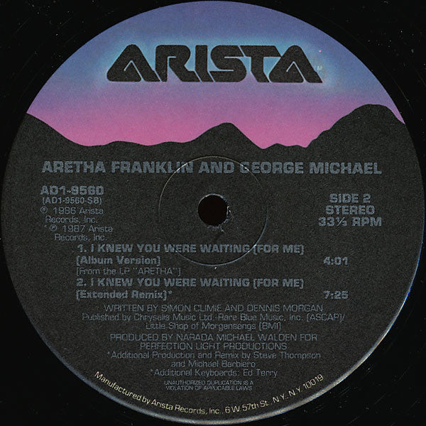 Aretha Franklin & George Michael : I Knew You Were Waiting (For Me) (12", Single, Ind)
