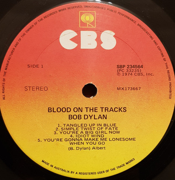 Bob Dylan : Blood On The Tracks (LP, Album, RE)