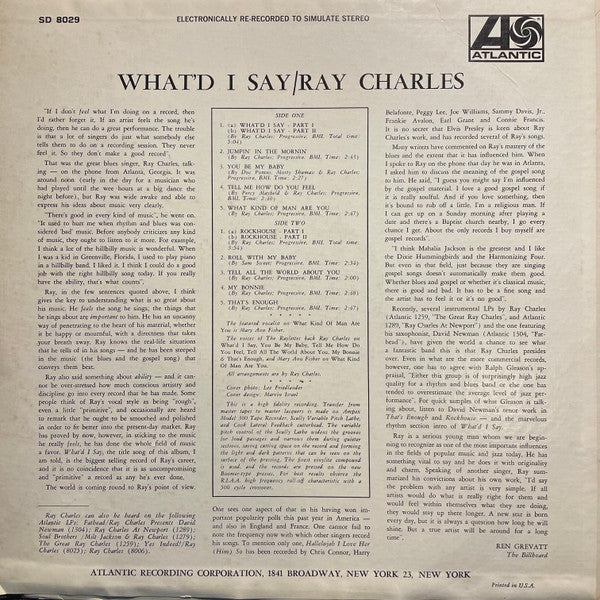 Ray Charles : What'd I Say (LP, Album, RE, CT)