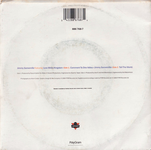 Jimmy Somerville Featuring June Miles-Kingston : Comment Te Dire Adieu (7", Single)