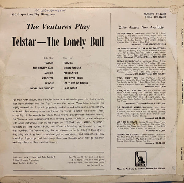 The Ventures : The Ventures Play Telstar, The Lonely Bull (LP, Album)