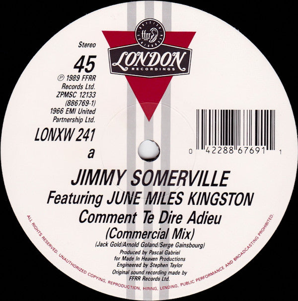 Jimmy Somerville Featuring June Miles-Kingston : Comment Te Dire Adieu (12", Dou)