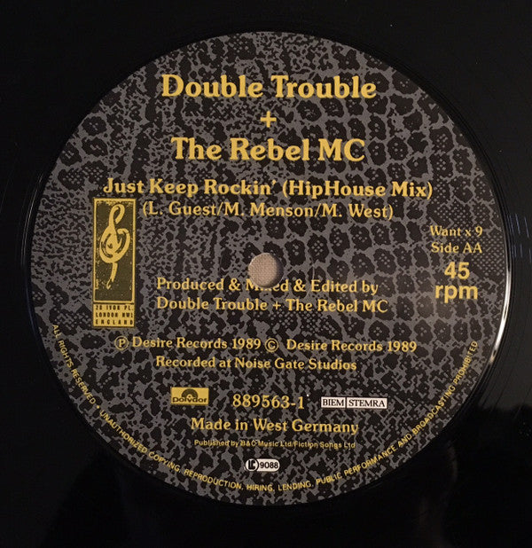 Double Trouble & Rebel MC : Just Keep Rockin' (12")