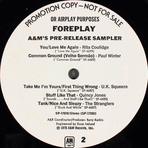 Various : Foreplay: A&M's Pre-Release Sampler  #7 (1978) (LP, Promo, Smplr)
