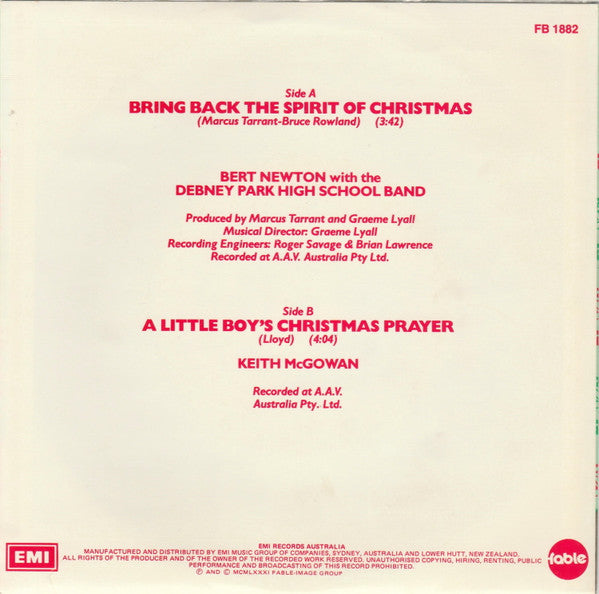 Bert Newton With The Debney Park High School Band : Bring Back The Spirit Of Christmas (7", Single)