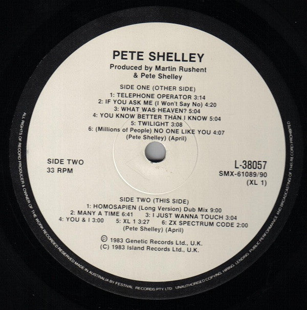 Pete Shelley : XL·1 (LP, Album, Enh)