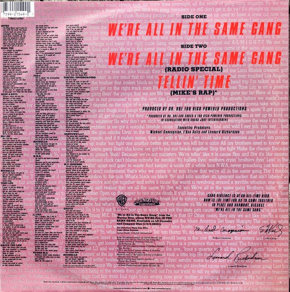 The West Coast Rap All-Stars : We're All In The Same Gang (12", Single)