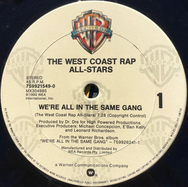The West Coast Rap All-Stars : We're All In The Same Gang (12", Single)