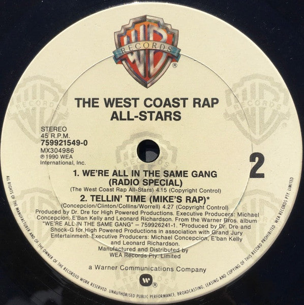 The West Coast Rap All-Stars : We're All In The Same Gang (12", Single)