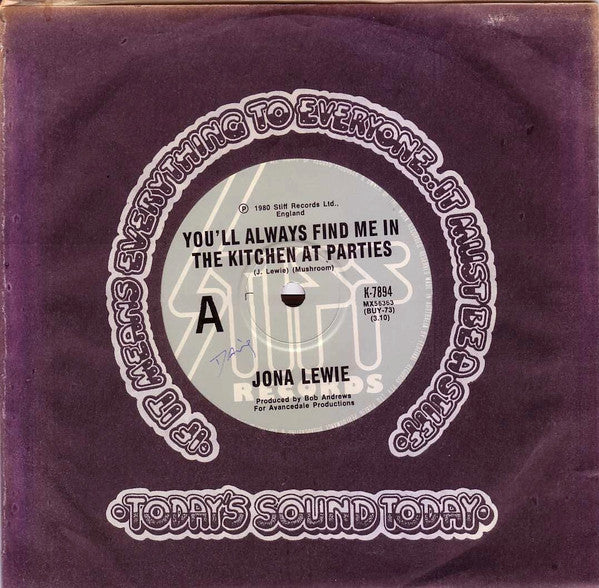 Jona Lewie : You'll Always Find Me In The Kitchen At Parties (7", Single)