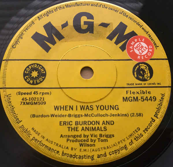 Eric Burdon &amp; The Animals : When I Was Young (7&quot;, Single)