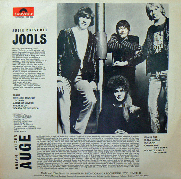 Brian Auger, Julie Driscoll & The Trinity* : Jools (LP, Album, Bla)