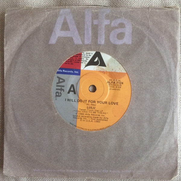 Lulu : I Will Do It For Your Love (7", Single)