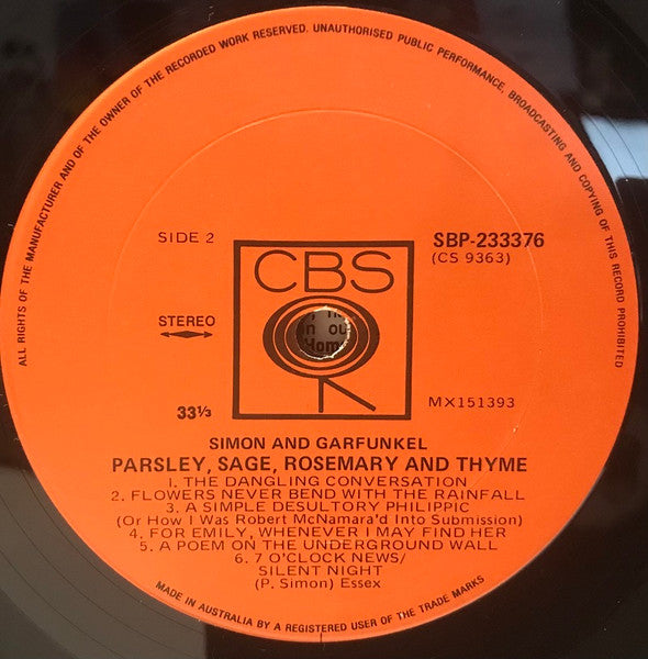 Simon And Garfunkel* : Parsley, Sage, Rosemary And Thyme (LP, Album, RE)