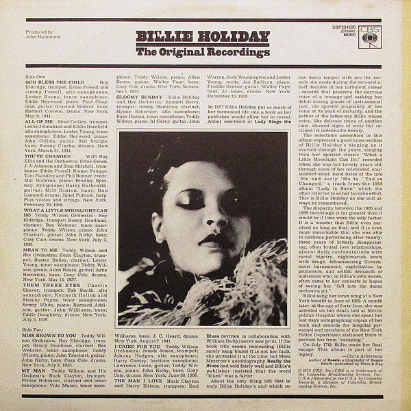 Billie Holiday : The Original Recordings (LP, Comp, Mono, Ora)