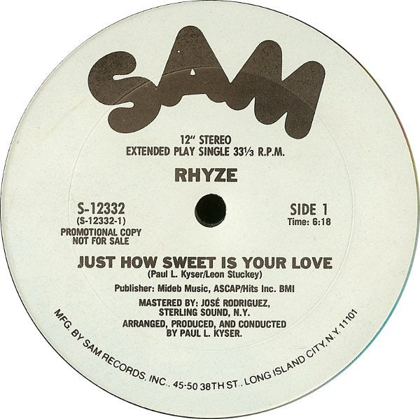 Rhyze : Just How Sweet Is Your Love / I Found Love In You (12", Promo)