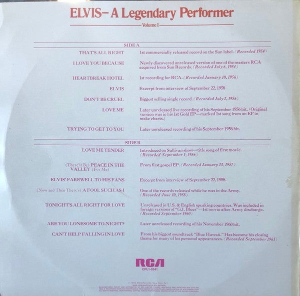 Elvis Presley : A Legendary Performer - Volume 1 (LP, Comp)