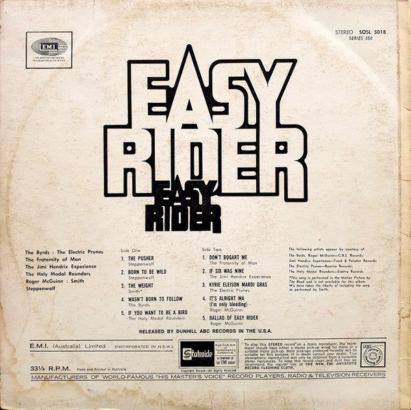 Various : Easy Rider (Songs As Performed In The Motion Picture) (LP, Comp, RE)