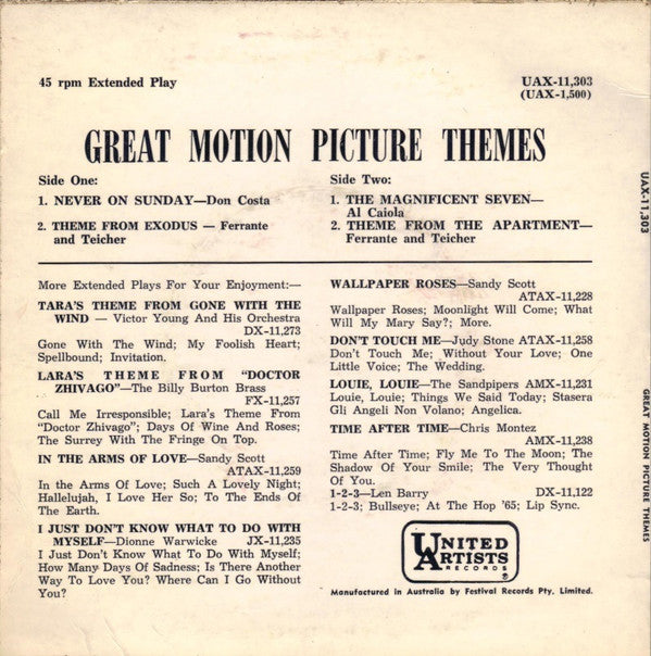 Various : Great Motion Picture Themes (7", EP, Mono)