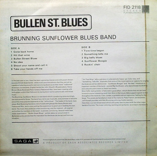 Brunning Sunflower Blues Band : Bullen St. Blues (LP, Album)