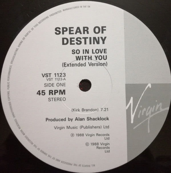 Spear Of Destiny : So In Love With You (12")