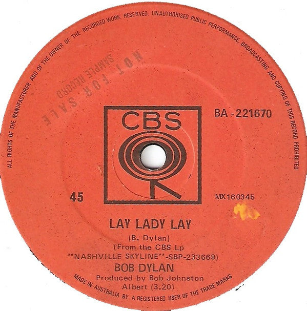 Bob Dylan : Lay Lady Lay (7&quot;, Single)