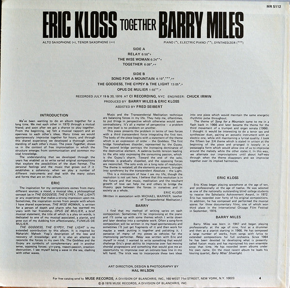 Eric Kloss / Barry Miles : Together (LP, Album)