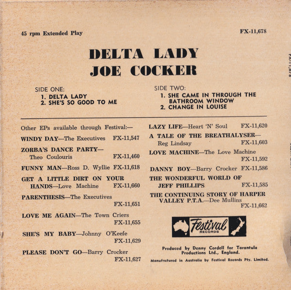 Joe Cocker : Delta Lady (7", EP, Mono, RE)