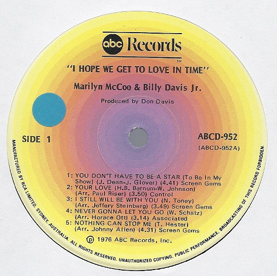 Marilyn McCoo & Billy Davis Jr. : I Hope We Get To Love In Time (LP, Album)