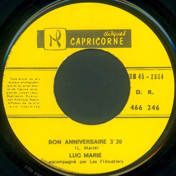 Luc Marie Accompagné Par Les Flibustiers : Maurice Paradis Touristes / Bon Anniversaire (7")