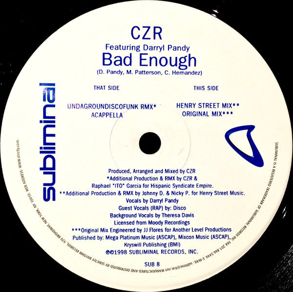 CZR Featuring Darryl Pandy : Bad Enough (12")