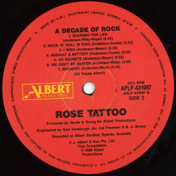 Rose Tattoo : A Decade Of Rock (LP, Comp)