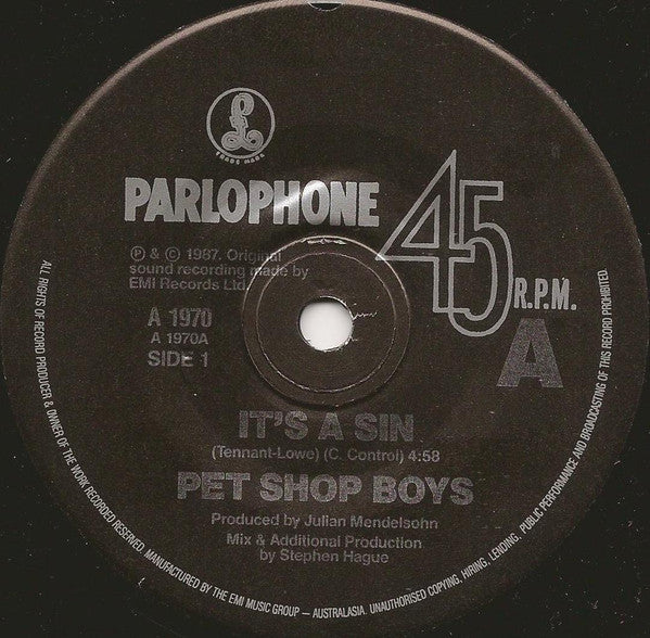 Pet Shop Boys : It's A Sin (7", Single)