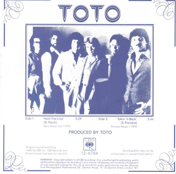 Toto : Hold The Line (7", Single, Pic)