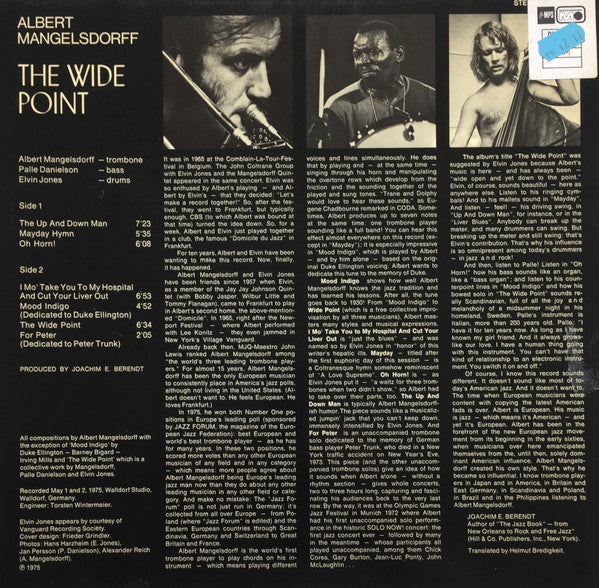 Albert Mangelsdorff, Elvin Jones, Palle Danielsson : The Wide Point (LP, Album)